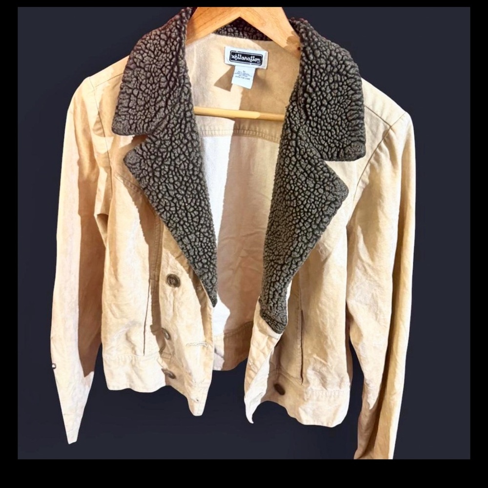 Xhilaration Sherpa Collar Faux Suede Cropped Jacket Tan Brown Medium
